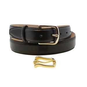 New Black Genuine Saddle Leather Belt 32mm Size 42